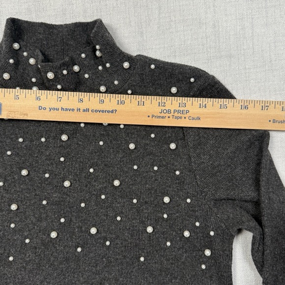 Zara Faux Pearl Sweater Women's Size High Neck Gray - Picture 6 of 10